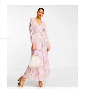 ASOS Pink Maxi Dress with Gold Foil Detail